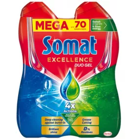   Somat Excellence Duo Gel mosogatógép gél, 2x684 ml, Grease Cutting/Grease Cutting Lemon, KIFUTÓ!