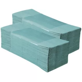   Kéztörlő V hajtogatott, zöld, 1 rétegű, 250 lapos, 25x23cm, 100% újrahasznosított, 20 csomag/karton