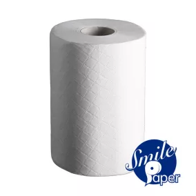   Smile Advanced mini tekercses kéztörlő, 14 cm átmérő, 60 méter, 2 rétegű, hófehér, 100% cellulóz, 12 tekercs/zsák