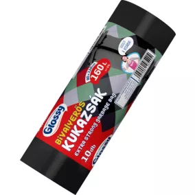  Glossy bivaly erős szemeteszsák (kukazsák) 160 literes, 80x110 cm, 30 mikron vastag, 10 db/tekercs, 12 tekercs/karton