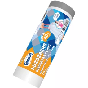   Glossy húzózáras szemeteszsák (kukazsák) 40 literes, 55x60 cm, 14 mikron vastag, 15 db/tekercs, 25 tekercs/karton