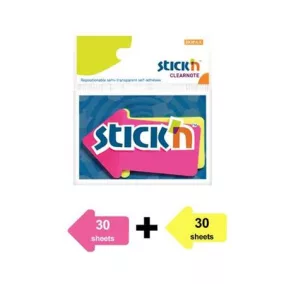   Jelölőcímke, nyíl, műanyag, 2x30lap, 76x50mm, STICK N, neon színek