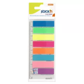   Jelölőcímke, műanyag, 8x25 lap, 45x12 mm, STICK N, neon színek