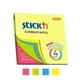   Öntapadó jegyzettömb, 76x76 mm, 100 lap, STICK N, neon színek