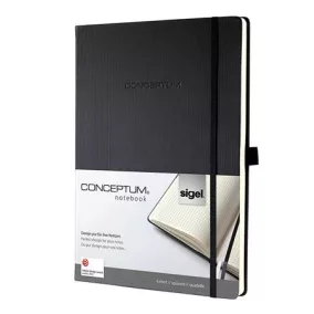   Jegyzetfüzet, exkluzív, A6, kockás, 97 lap, keményfedeles, SIGEL "Conceptum", fekete