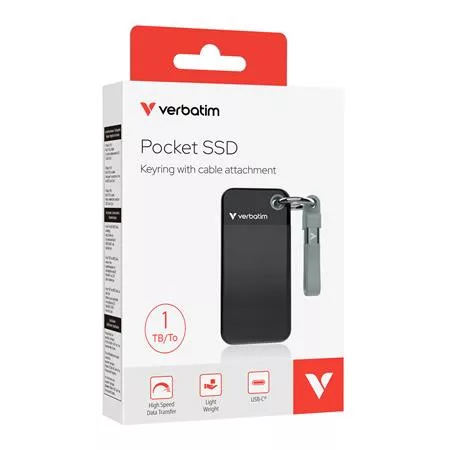 SSD (külső memória) 1TB, USB 3.2 Gen2, VERBATIM "Pocket SSD", fekete/szürke