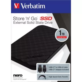   SSD (külső memória), 1TB, USB 3.2, VERBATIM "Store n Go", fekete