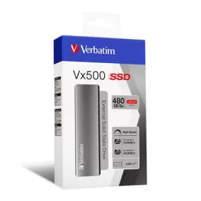   SSD (külső memória), 480 GB, USB 3.2 Gen2, VERBATIM "Vx500", szürke