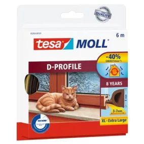   Ajtó- és ablaktömítő szalag, 9 mm x 6 m, TESA "tesamoll® D profil", barna