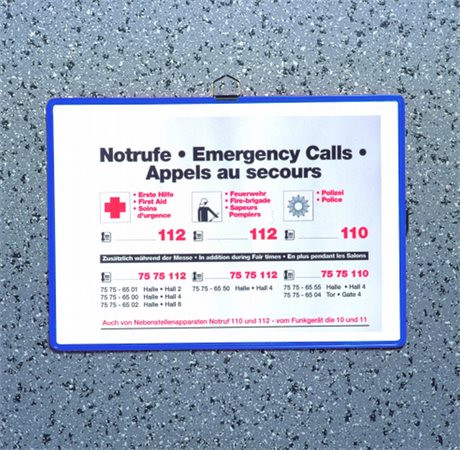 Bemutatótábla, függő, A4,  fekvő, fém fülecskével, DJOIS, kék