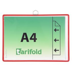   Bemutatótábla, függő, A4,  fekvő, fém fülecskével, DJOIS, piros