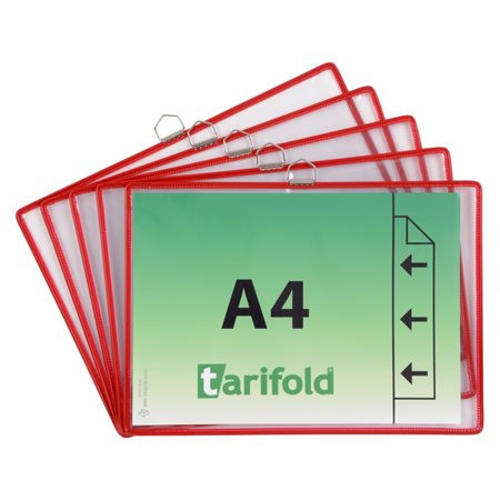 Bemutatótábla, függő, A4,  fekvő, fém fülecskével, DJOIS, piros