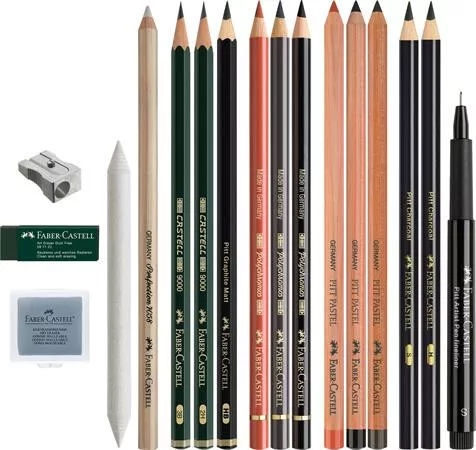Ceruza készlet, száraz technikákhoz, FABER-CASTELL "Discovery set", 17 db-os szett