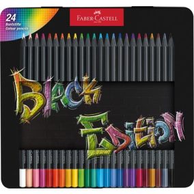   Színes ceruza készlet, háromszögletű, fémdobozban, FABER-CASTELL "Black Edition",  24 különböző szín