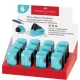 Hegyező display, kétlyukú, tartályos, balkezes, FABER-CASTELL "Sleeve", türkíz