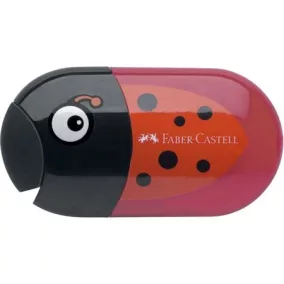   Hegyező és radír, kétlyukú, tartályos, FABER-CASTELL, katicabogár minta