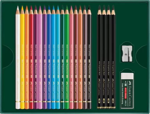 Színes- és grafitceruza készlet, FABER-CASTELL "Polychromos & Pitt Graphite Matt" , 23 db-os szett