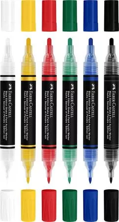 Dekormarker készlet, 1,0/3,0 mm, kétvégű, akril, FABER-CASTELL "Shake&Paint", 6 különböző szín