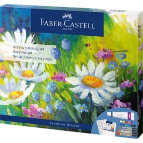   Akrilfesték készlet festővászonnal, tubusos, FABER-CASTELL "Creative Studio", 12 különböző szín