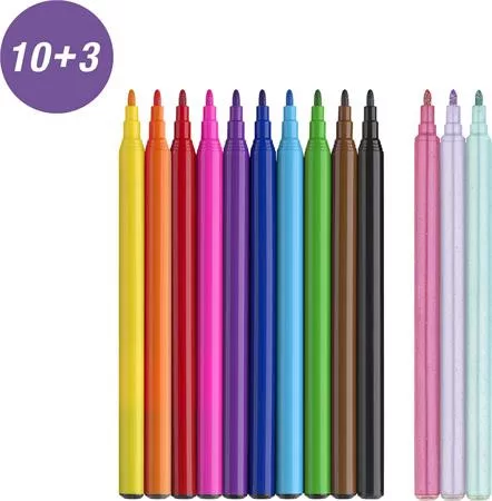 Filctoll készlet, FABER-CASTELL "Unikornis" 10 különböző szín + 3 csillámos