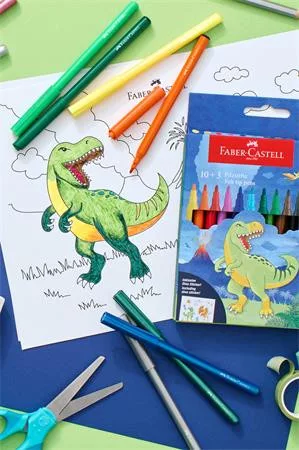 Filctoll készlet, FABER-CASTELL "Dinoszaurusz" 10 különböző szín + 3 metál