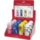 Hegyező, egylyukú, tartályos, radírral, display, FABER-CASTELL "Faces", vegyes minták