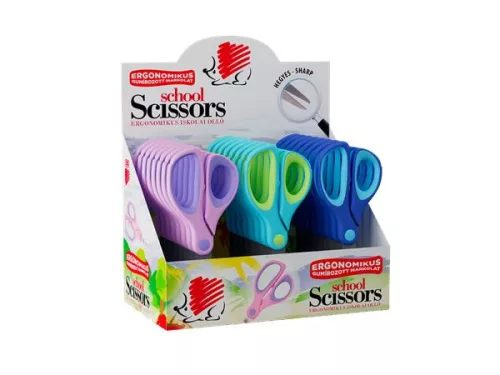 Olló display, iskolai, hegyes, 13 cm, ICO "Süni", vegyes szín