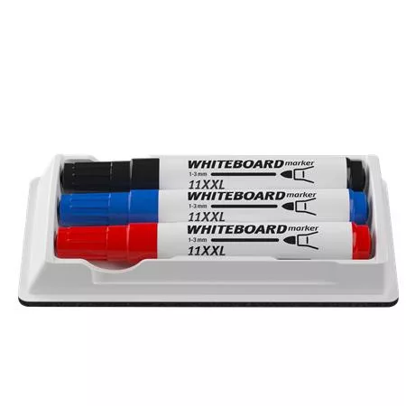 Tábla- és flipchart marker készlet tartóban, 1-3 mm, kúpos, ICO "11 XXL", 3 különböző szín +táblatörlő