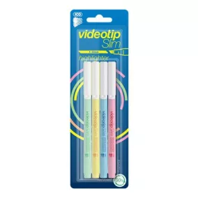   Szövegkiemelő készlet, 1-3 mm, ICO "Videotip Slim", 4 különböző pasztell szín