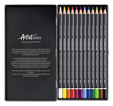 Akvarell színes ceruza készlet, hatszögletű, fémdobozos, STAEDTLER "Mars® Lumograph® 104", 12 különböző szín