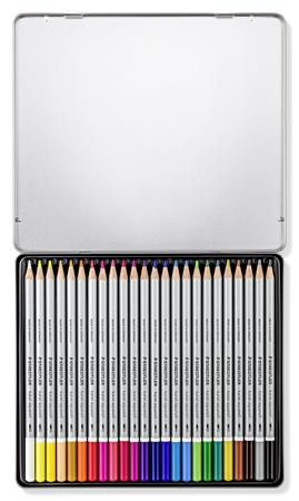 Akvarell ceruza készlet, hatszögletű, fém doboz, STAEDTLER "Karat® aquarell 125", 24 különböző szín