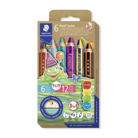   Színes ceruza készlet, duo színű, hegyezővel, STAEDTLER "Noris® junior 140", 6 különböző szín