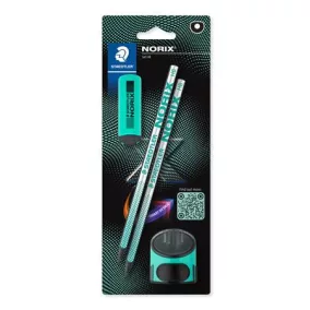   Grafitceruza készlet, hegyezővel, radírral, HB, STAEDTLER "Norix® 181", zöld