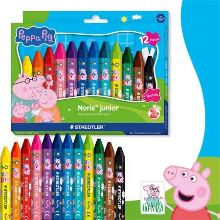 Zsírkréta, hatszögletű, jumbo, STAEDTLER „Noris® junior 224”, Peppa malac, 12 szín