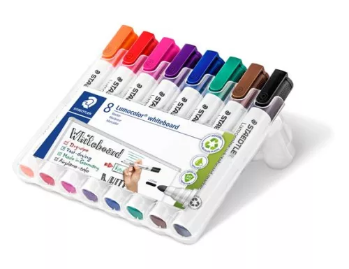 Táblamarker készlet, 2 mm, kúpos, STAEDTLER "Lumocolor® 351", 8 különböző szín