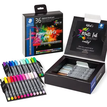 Ecsetirón készlet, STAEDTLER "Pigment brush 371", 36 különböző szín