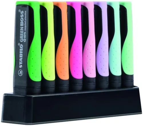 Szövegkiemelő készlet, 2-5 mm, STABILO "Green Boss Pastel", 8 db-os asztali készlet