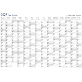   Éves tervezőtábla, törölhető, angol nyelvű, 84x60 cm, STAEDTLER "Lumocolor® 641 YP", 2026