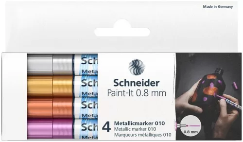 Akrilmarker készlet, 0,8 mm, SCHNEIDER "Paint-It 010", 4 különböző metálszín