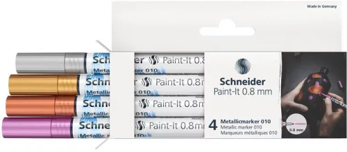 Akrilmarker készlet, 0,8 mm, SCHNEIDER "Paint-It 010", 4 különböző metálszín