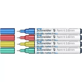   Akrilmarker készlet, 0,8 mm, SCHNEIDER "Paint-It 010", 4 különböző metálszín