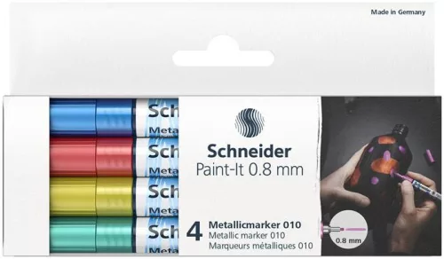Akrilmarker készlet, 0,8 mm, SCHNEIDER "Paint-It 010", 4 különböző metálszín