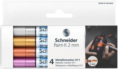 Akrilmarker készlet, 2 mm, SCHNEIDER "Paint-It 011", 4 különböző metálszín