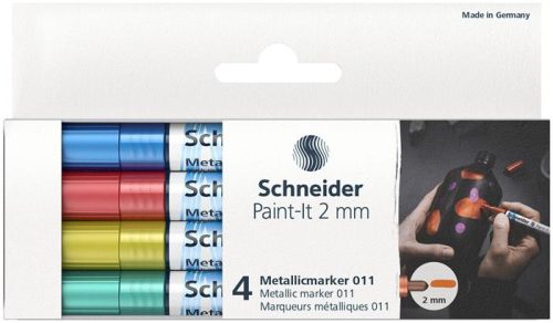 Akrilmarker készlet, 2 mm, SCHNEIDER "Paint-It 011", 4 különböző metálszín