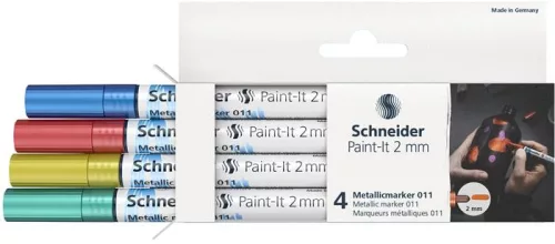 Akrilmarker készlet, 2 mm, SCHNEIDER "Paint-It 011", 4 különböző metálszín