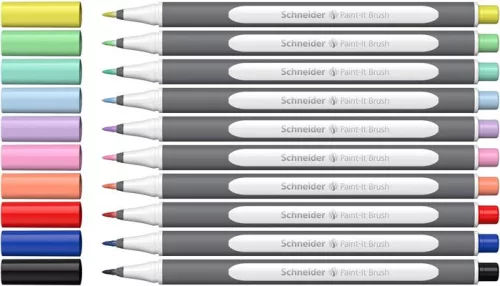 Ecsetirón készlet, hajlékony heggyel, SCHNEIDER "Paint-It 070", 10 különböző szín
