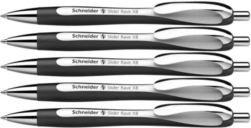 Golyóstoll, 0,7 mm, nyomógombos, SCHNEIDER "Slider Rave XB", fekete-fehér, kék