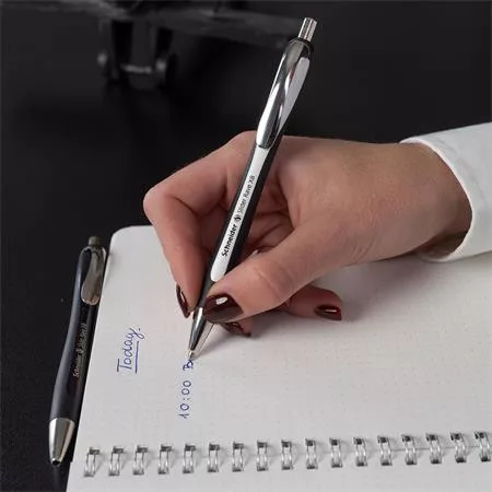 Golyóstoll, 0,7 mm, nyomógombos, SCHNEIDER "Slider Rave XB", fekete-fehér, kék