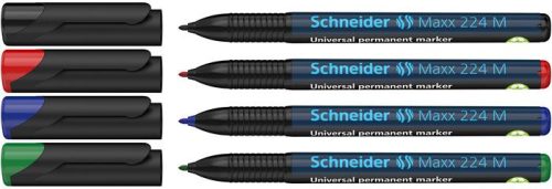 Alkoholos marker készlet, OHP, 1 mm, SCHNEIDER "Maxx 224 M", 4 különböző szín