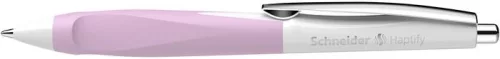 Golyóstoll, 0,5 mm, nyomógombos, fehér-rózsaszín tolltest, SCHNEIDER "Haptify", kék
